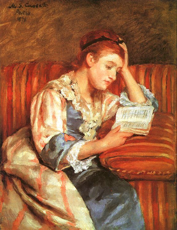 Mary Cassatt Mrs Duffee Seated on a Striped Sofa, Reading